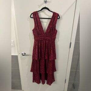 Lulu's Maroon Tiered Midi Dress